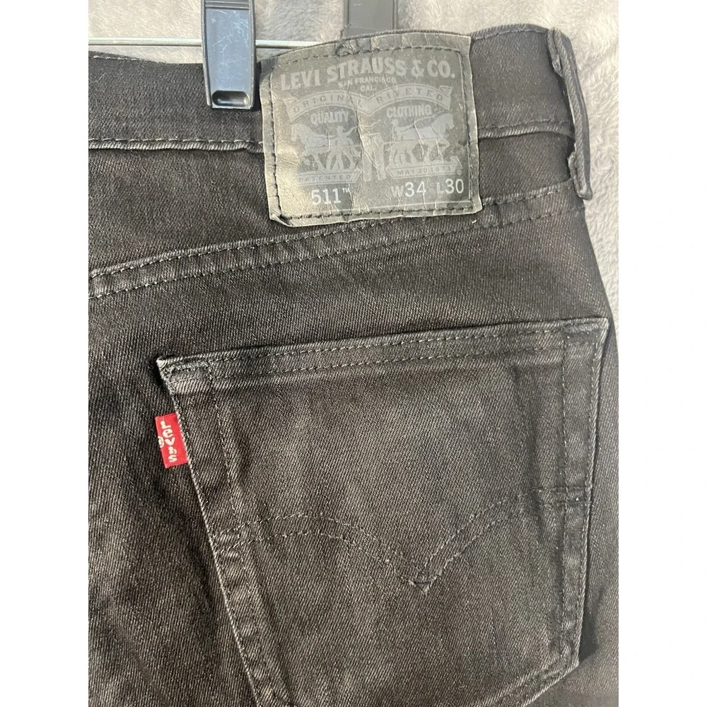 Levis 511 Slim Fit Mens Black Denim Jeans 34x30 Stretch Casual Pants